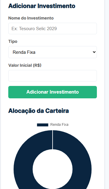 Formulário para adicionar um novo investimento com saldo inicial.